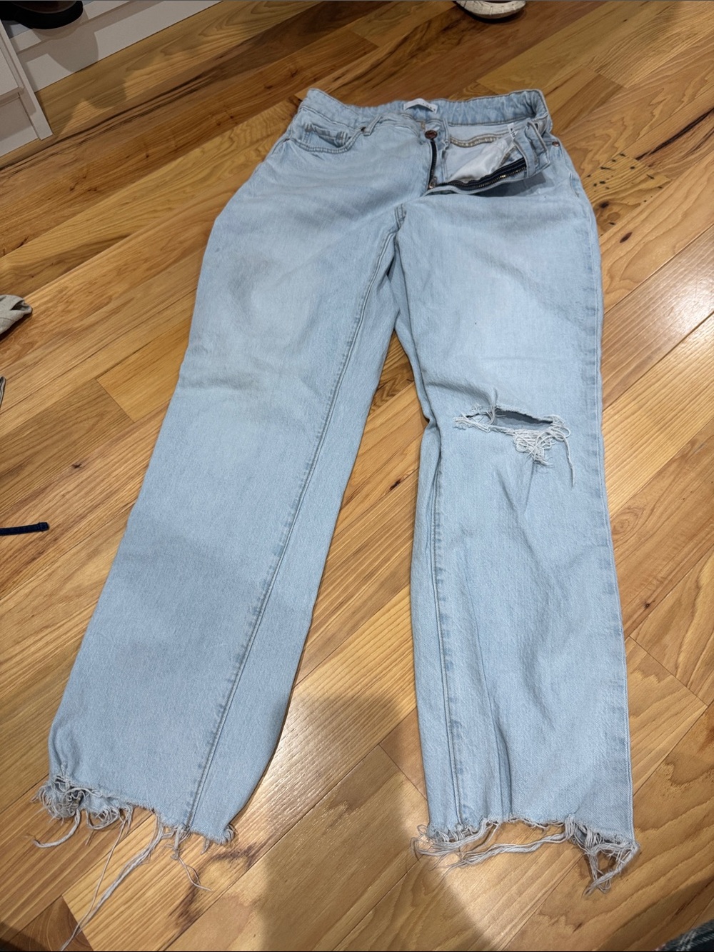 LOFT Light Blue Wide-Leg Distressed Jeans